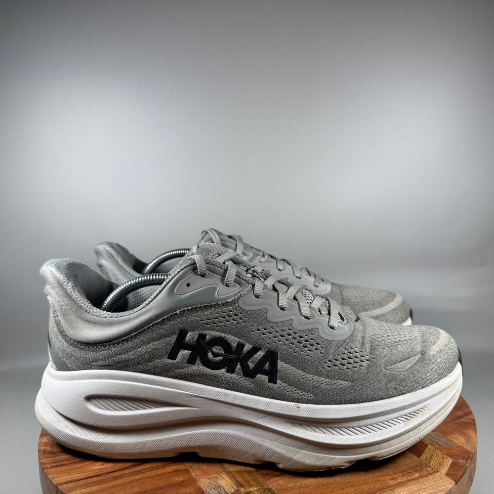 Hoka One One Bondi 8 Harbor Mist Grey Black Mens 12 2E Wide Shoes 1123202